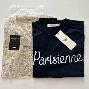 MAISON KITSUNE Navy Blue Parisienne T-shirt Classic Tee NWT